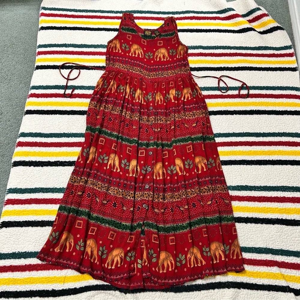 Vintage Y2K red elephant maxi dress sleeveless button front
